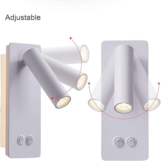 LED Wall Lamp Bedside Reading Light Plug-in 3W Headboard Wall Sconce Adjustable Wall Light with On-Off Switch Background Light 3000K(White)