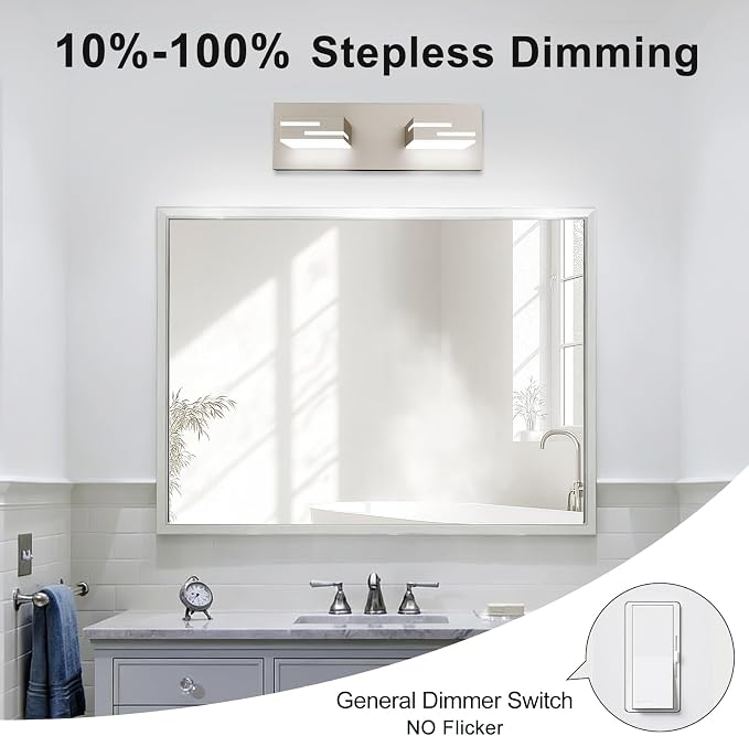 LED Modern Bathroom Vanity Light Fixtures, Dimmable Brushed Nickel Vanity Lights for Bathroom Lighting Fixtures Over Mirror, with 360° Rotatable Acrylic Heads 2-Light 16-inch (Cool White 6000K)