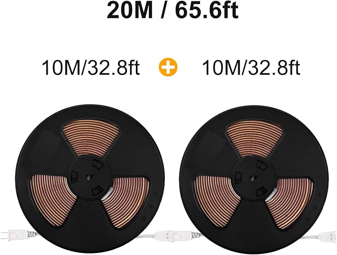 ETL COB LED Rope Light IP65 AC 120V 65.6FT 1200lm Ultra Bright 6500K White | IP65 Cold-Resistant ETL Light Strip No Driver Tape Lighting for Home Commercial LED Strip Light 6500K Cool White 2x32.8FT