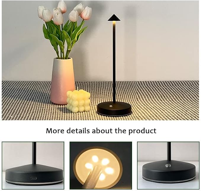 2 PACK Cordless Lamps,Battery Rechargeable Table Lamp,Portable Lamps,2 Level Brightness Dimmable Night Light,Minimalist Design, Cordless Table Lamps for Living Room/Restaurant/Couple Dinner(Black)
