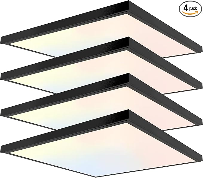2'x2'4200 Lumen 4 Pack LED Flat Panel,Flush Mount and Drop Ceiling | Black Trim 5 CCT, 3 Level Dim,CRI 90 for Home and Office (2x2 Feet)