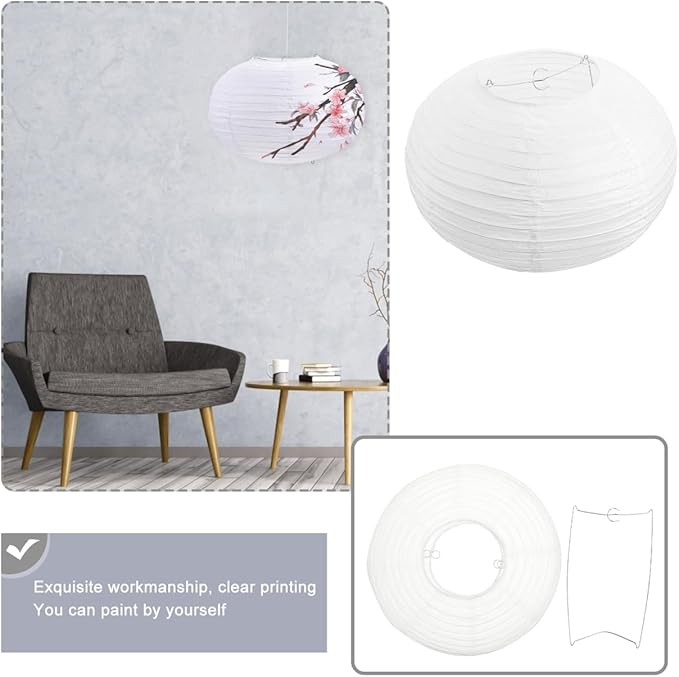 DOITOOL Round White Paper Lanterns 12 inch, Decorative Chinese/Japanese Hanging Round Paper Lanterns Lamp Japanese Lampshade for Wedding, Anniversary, Bridal, Birthday, Home Decor, Party Decoration