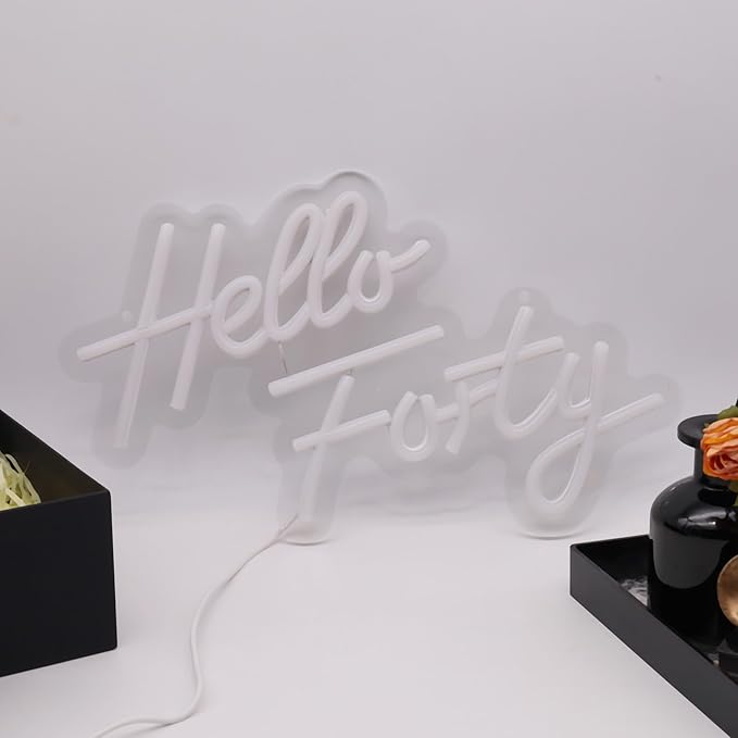 Hello Forty Neon Sign 40th Birthday Decorations for Women Happy Birthday Neon Sign 40th Gifts Wall Decor Happy Birthday Light Up Sign