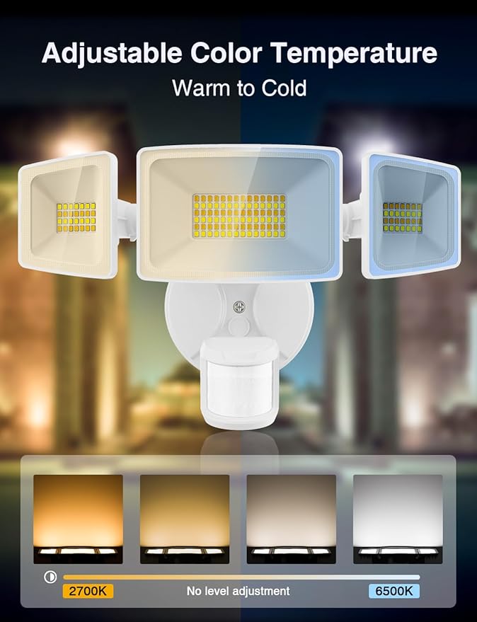 Onforu 65W Smart LED Security Lights Motion Sensor Light Outdoor, APP Control, Outdoor Motion Detector WiFi Alexa Flood Light 5500LM, 2500K-6500K, with Adjustable 3 Head, White