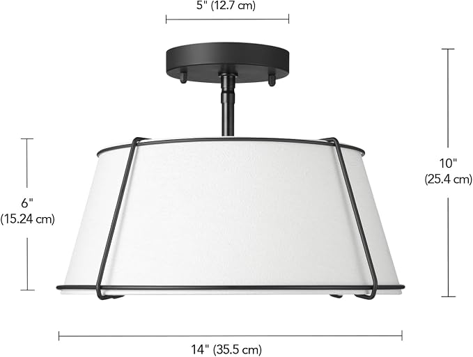 Globe Electric 2-Light Flush Mount Ceiling Light, Matte Black, White Fabric Shade with Acrylic Plate, Updated Traditional Style