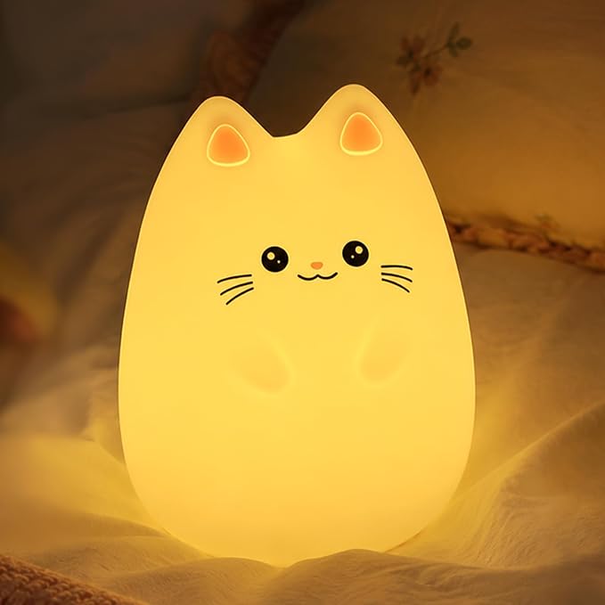 Night Light for Kids, LED Cat Squishy Animal Lamp for Baby, Soft Silicone Dimmable Bedside Touch Light with Timer, Battery Rechargeable Nightlight Girls Gifts Cute Room Decor 4.80 x 4.80 x 5.91 in
