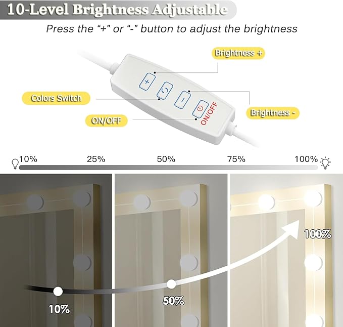 LED Vanity Lights - Adjustable Color Temp & Brightness,14 Dimmable Bulbs for Dressing Mirror Lighting