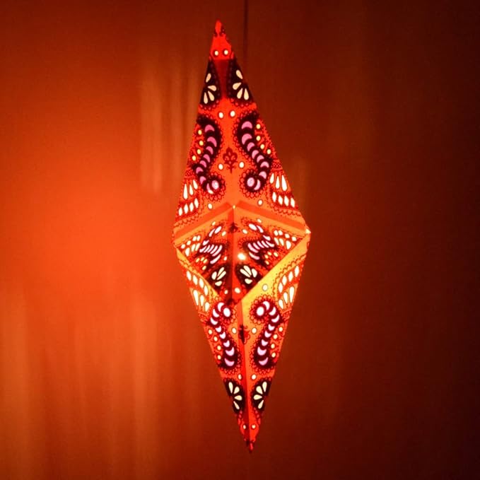 Peacock Paper Star (Red) Lantern with 12 Foot Power Cord Included