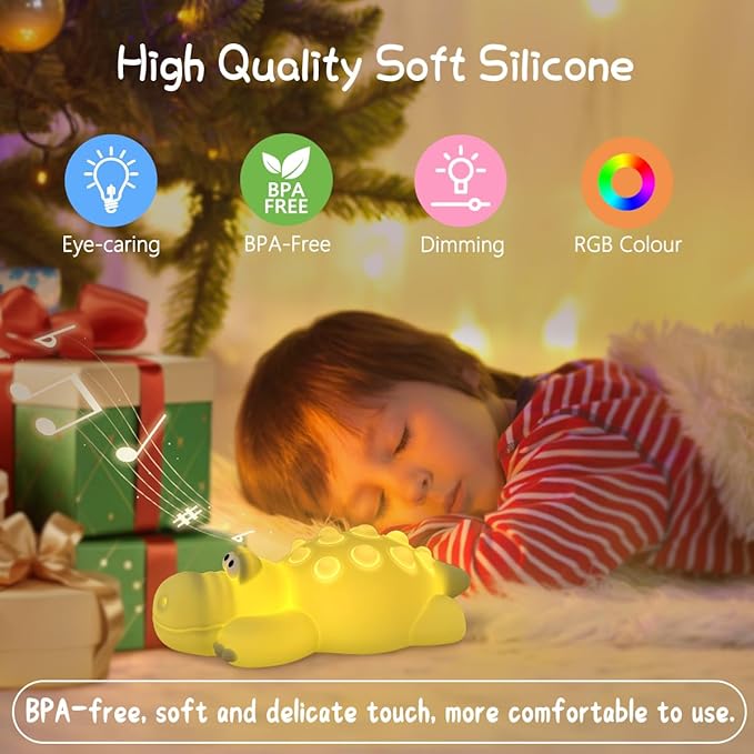 Night Light for Kids, Cute Silicone Nursery Crocodile Lamp with White Noise, NightLight for Baby and Toddler,Squishy Kawaii Bedside Lamp for Kids Room