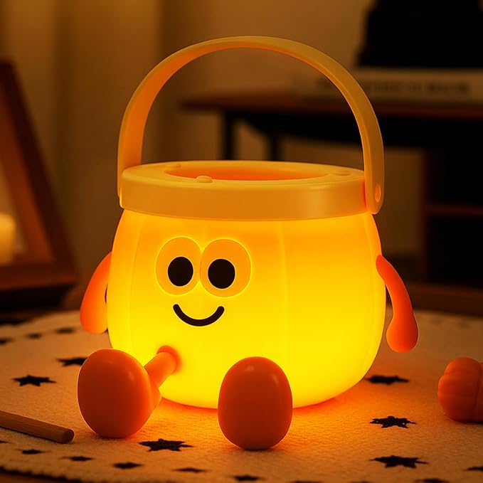 Pumpkin Night Light for Kids, Halloween Pumpkin Lamp, Fall Decor | Portable Halloween Lamps, Rechargeable Table Lamp for Halloween Decorations Indoor Gifts