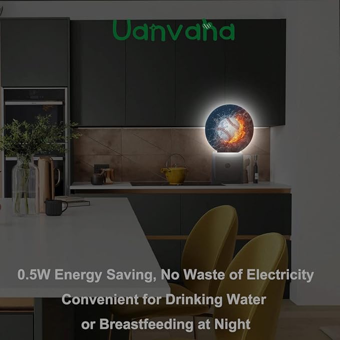 Sport Night Lights Plug into Wall Baseball Ball in Fire and Water Night Light Dusk to Dawn Sensor LED Lighting for Bedroom Bathroom Living Room, 0.5W Sleep Friendly