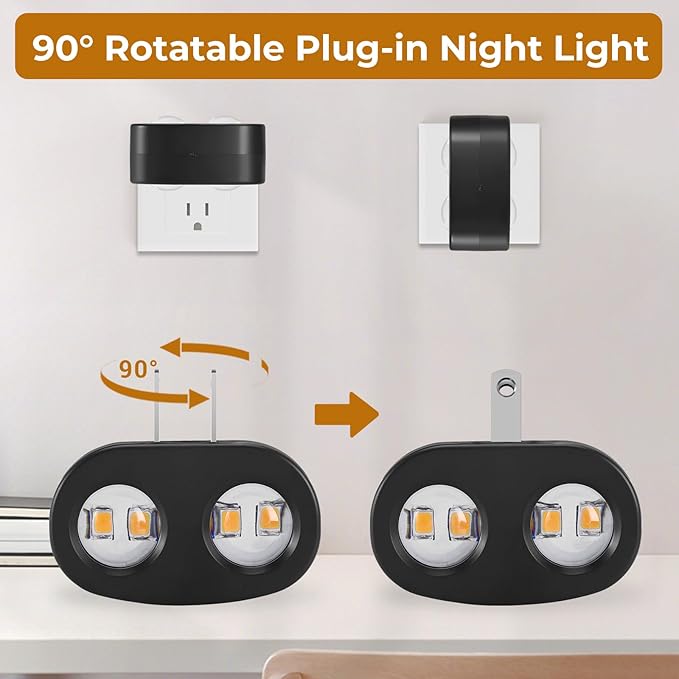 4 Pack LED Plug-in Wall Night Light, 100 Lumens Soft White 3000K, Auto On/Off Dusk to Dawn Sensor, Adjustable Swivel Head for Indoor – Ideal for Hallway, Bathroom, Stairs, Bedroom, Kitchen
