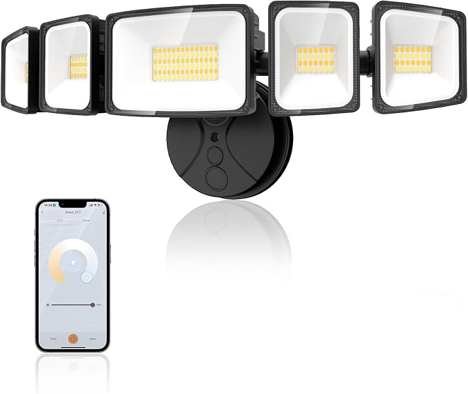 Onforu 120W Smart Flood Light Outdoor, 12000LM LED Security Light APP Control, WiFi Alexa Flood Lights Outside Floodlight with 5 Adjustable Heads, 2700K-6500K Exterior Light Fixture for Yard
