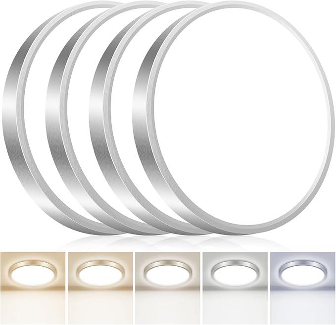hepside 4PACK Flush Mount LED Ceiling Light Fixture 5CCT 7Inch 15W & 100W Equivalent Closet Light Fixture,Small Round Slim Surface Ceiling Lamp for Hallway,Bathroom,Bedroom,Kitchen,Interior