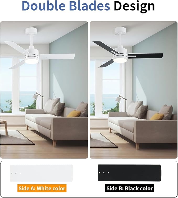LANMEL Metal Ceiling Fan with Lights and Remote, 42 Inch, White | Modern Low Profile Flush Mount, Reversible, 3CCT Dimmable, Quiet, LED, For Bedroom, Living Room, Indoor/Outdoor Patio Use