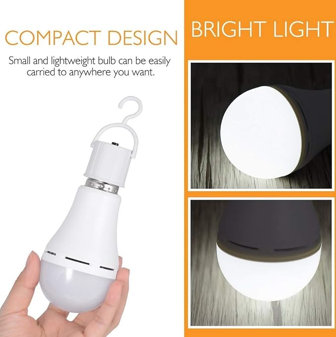 Emergency LED Light Bulb 5W 6500K Daylight, Portable & Rechargeable with Battery Backup, Ideal for Power Outages, Hurricanes, Home, and Camping, 40W Equivalent with Hook Switch,4-Pack