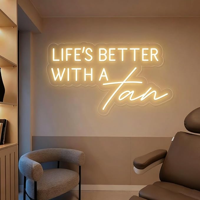 Life's Better With a Tan Neon Sign Warm White LED Neon Light for Wall Decor USB Powered Neon Signs for Tanning Salon Beauty Studio Bedroom Home Bar Party Aesthetic Decor Tanning Room Accessories