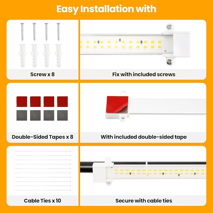 Grow Lights for Indoor Plants 6500K Full Spectrum Plant Strip Lights | 16" LED Plant Grow Light Strips with 432 LEDs, 3/6/12H Auto Timer, 6-Level Dimmable, 4-Pack
