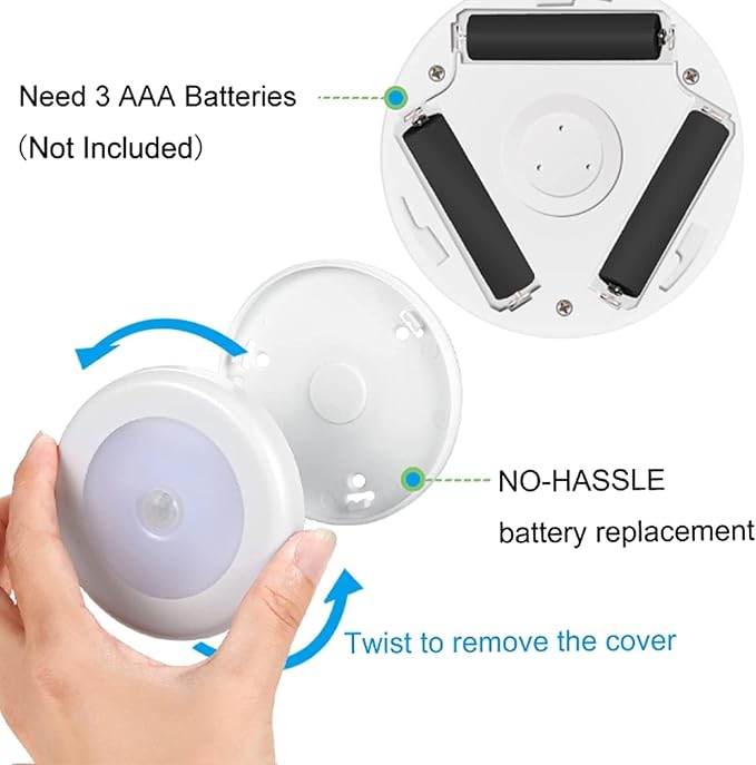 AMIR Upgraded 3.15” Motion Sensor Light Indoor, Cordless Battery Powered Stick on LED Night Lights for Closet, Stair, Under Cabinet, Hallway, Kitchen (Warm White - Pack of 6)