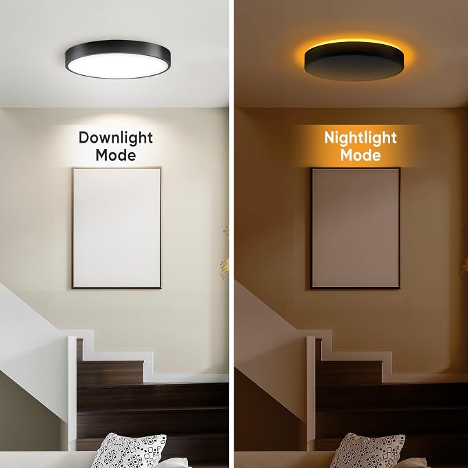 18 Inch Flush Mount Ceiling Light with Remote Control & Night Light, 5CCT Dimmable Ceiling Light Fixture, 43W 4300LM 2700K-6500K Adjustable LED Ceiling Lights for Bedroom Kitchen, Black