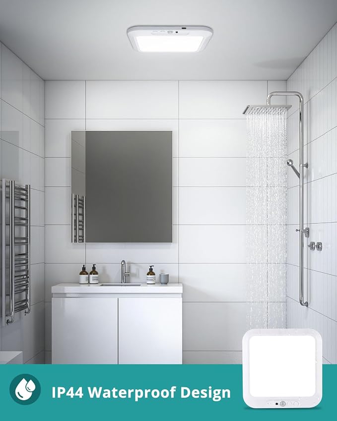 wowatt 2PC Rechargeable Battery Operated Ceiling Light Motion Sensor Indoor | Wireless Magnetic Shower Light with Remote, 3000K 4500K 6500K, Dimmable Motion Sensor Overhead Lights for Shower Closet