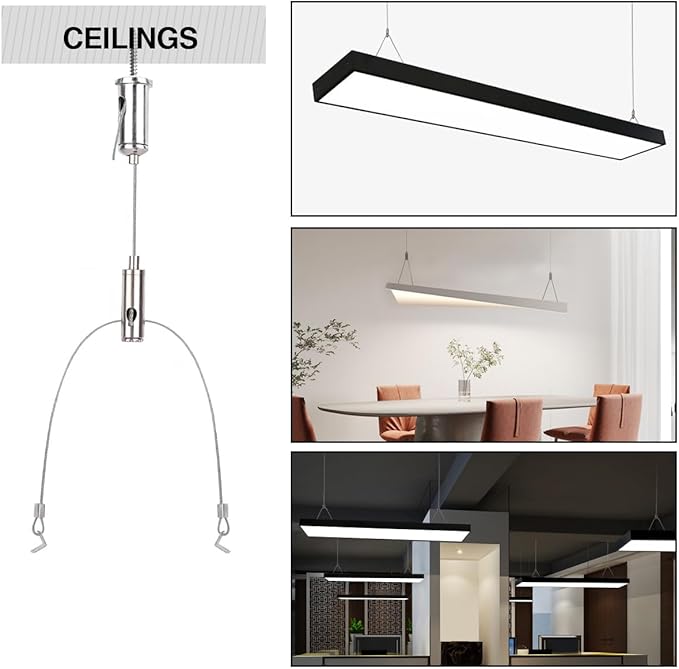 10 Set / 20 pcs Lighting Light Suspension Kit, 5ft Adjustable Luminaire Hanging Wire, 2ft Not Adjustable Steel Cable for Commercial Aquarium LED Panel Light LED Shop Lights Aquarium Lights