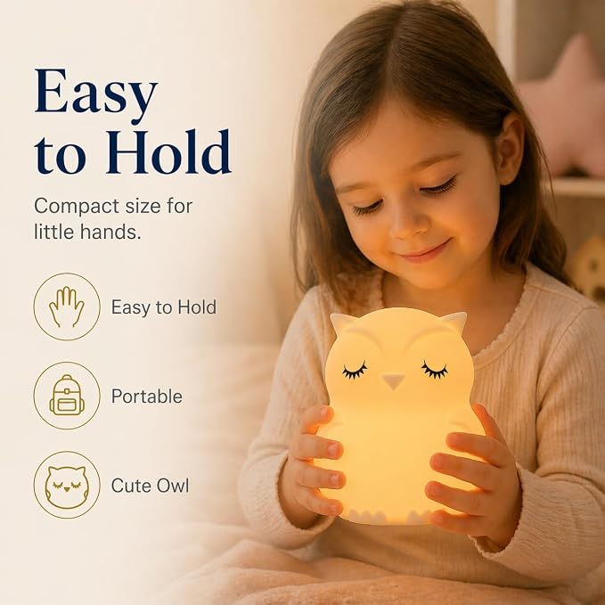 Owl Kids Night Light, Baby Nursery New Born Baby Essentials Must Haves | Portable LED Night Lamp for Breastfeeding, Nightlight with Timer, Rechargeable Light for Toddlers Kids, Girl Boy Room Decor