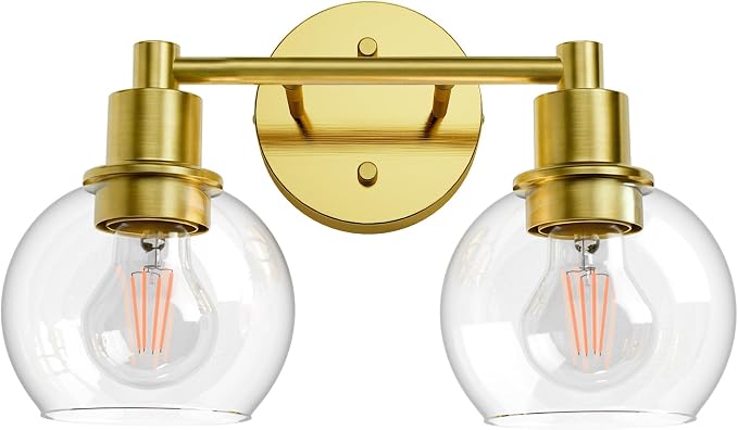 2 Light Bathroom Light Fixtures, Brushed Brass Bathroom Vanity Lights, Modern Vanity Lights 2-Light Globe Bathroom Vanity Lighting Fixture Over Mirror