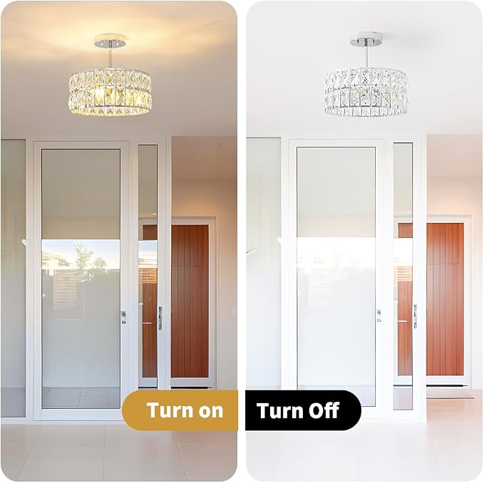 Lxybcce Chrome Crystal Ceiling Light, Modern Semi Flush Mount Ceiling Lighting, Hallway Lighting Fixtures, Small Chandelier Light Fixture for Kitchen Entryway Bedroom Dining Room, 3-Light, 12 Inch