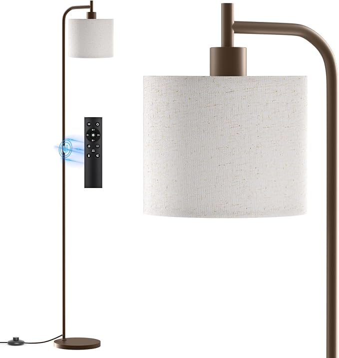 Floor Lamp for Living Room, Tall Standing Lamp with Linen Shade | Dimmable with Remote Control, 3 Color Temperatures, 9W LED Bulb Included, Ideal for Bedroom, Office and Reading Corner