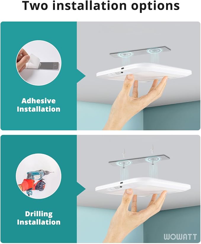 wowatt 2PC Rechargeable Battery Operated Ceiling Light Motion Sensor Indoor | Wireless Magnetic Shower Light with Remote, 3000K 4500K 6500K, Dimmable Motion Sensor Overhead Lights for Shower Closet