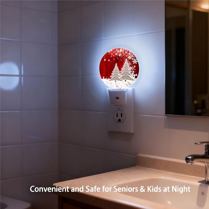 Plug-in Red Christmas Night Light Coffee Bean Trees Snowflake Nightlight with Dusk to Dawn Sensor, Auto On/Off 0.5W Energy-Saving LED Lighting for Men Women Boys Girls Gift