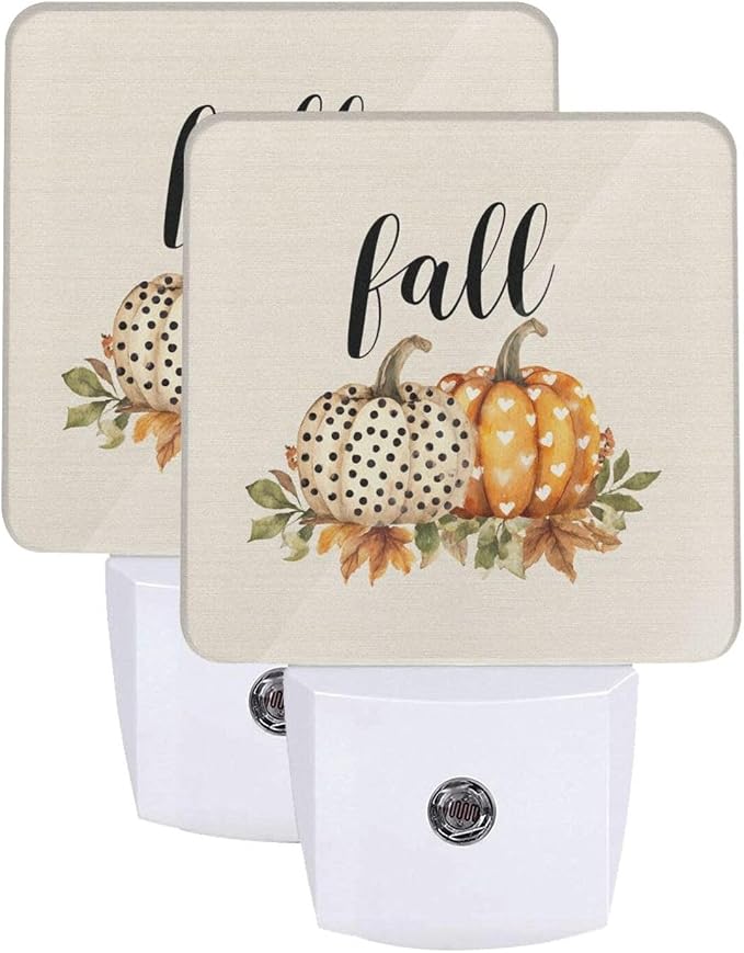 Pumpkins Thanksgiving Fall Night Lights LED Plug-in Night Lamp 2 Piece Set, Auto Sensor Nightlights Set of 2 for Bedroom Bathroom Corridors