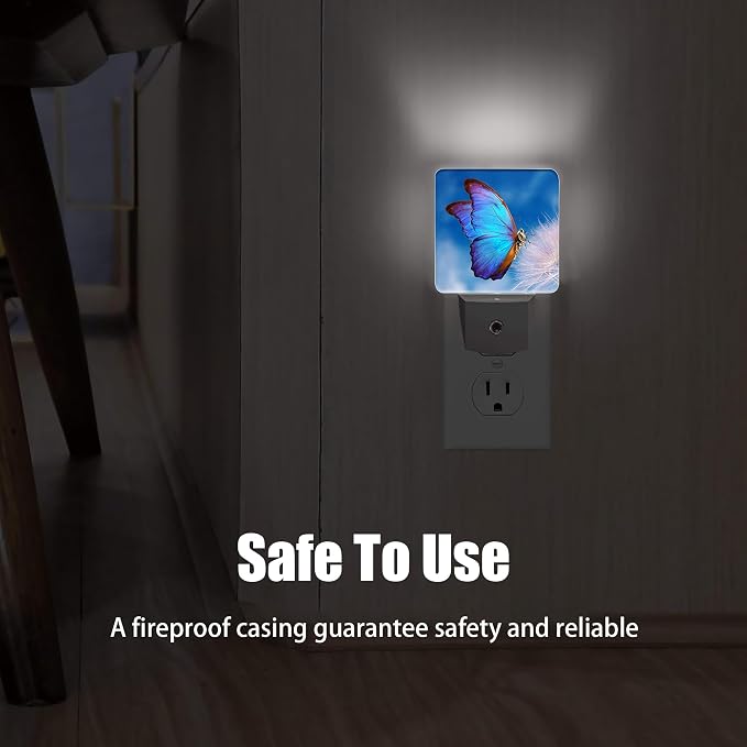 Blue Butterfly Night Light, Dandelion Night Lights Plug into Wall Decor for Bedroom, Bathroom, Hallway, Kitchen, Dusk to Dawn Sensor Nightlights for Girls Women Room Gifts