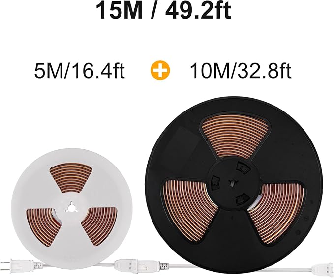 ETL COB LED Rope Light IP65 AC 120V 49.2FT 1200lm Ultra Bright 4000K White | IP65 Waterproof ETL Light Strip No Driver Tape Lighting for Home Commercial LED Strip Light 4000K Natural White 16.4FT+32.8FT
