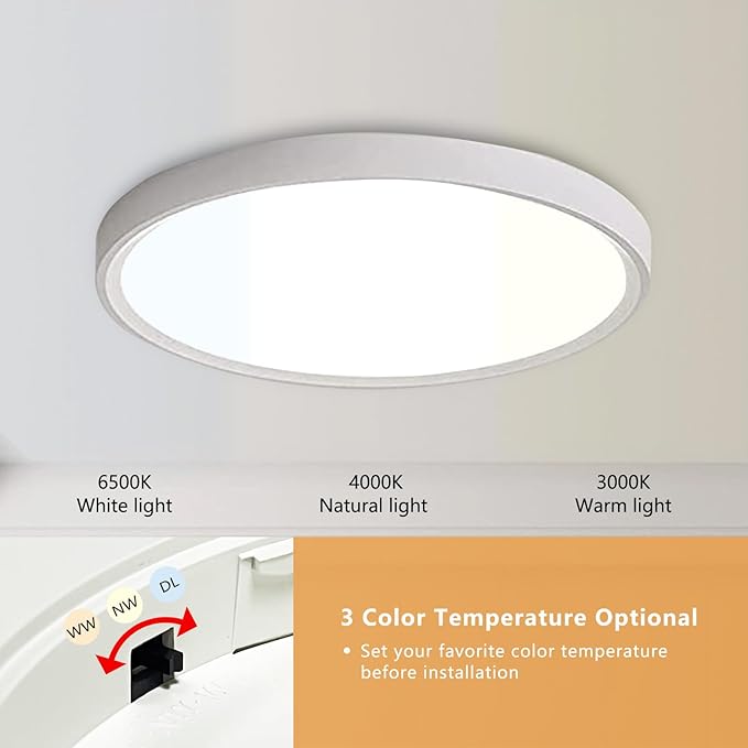 6PK 15.8 Inch Led Ceiling Light Flush Mount, 34W, 3060LM, 3000K/4000K/6000K CCT Selectable Super Slim LED Ceiling Light, Close to Ceiling Round Flat Panel Light for Hallway, Bedroom,Kitchen ect