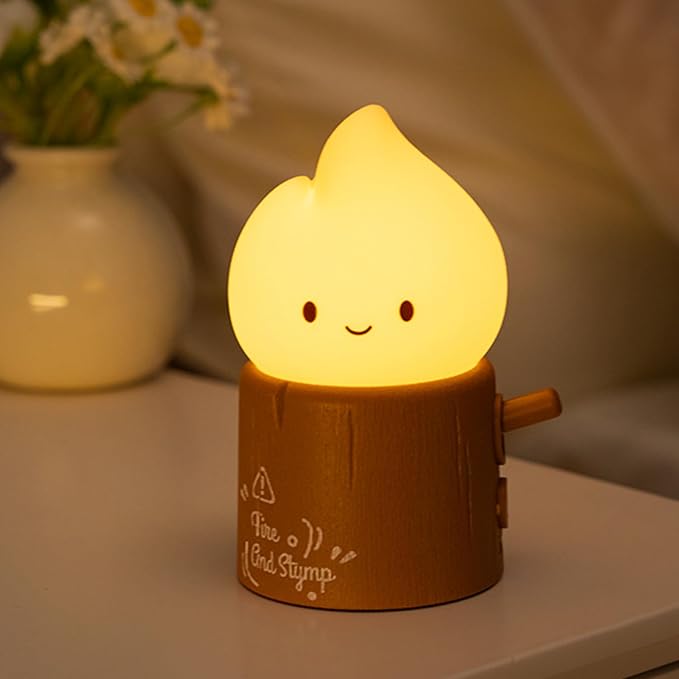 Led Cute Stump Fire Night Light, Dimmable Nursery Kawaii Lamps, Super Squishy Silicone USB Rechargeable Timer Night Lamp for Kids Adults, Used for Camping Party Room Decor (Stump Fire)