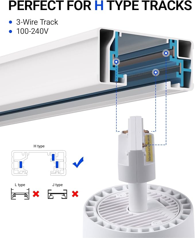 Barrina TR40C Track Grow Light, 3 x 40W, 4000K, H-Type Track, White Cover | Full Spectrum LED Wall Plant Lights, 15°-60° Adjustable Beam Angle, Ceiling Mounted Grow Bulbs with Timer and Power Cord