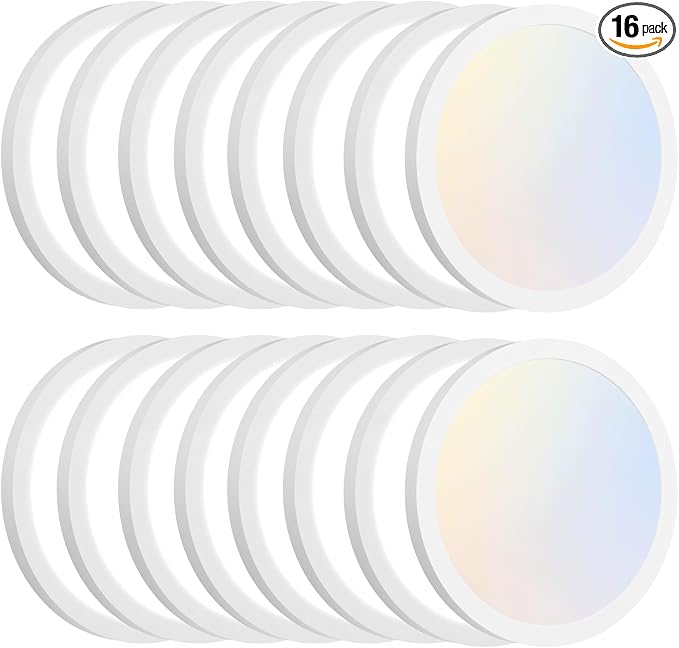 7 Inch Flush Mount LED Ceiling Light Fixture, Dimmable, 1200LM | 15W 3CCT 3000K/4000K/5000K Selectable Round Flat Panel Light, 0.67" Super Slim Ceiling Lamp for Porch, Laundry, White 16Pack