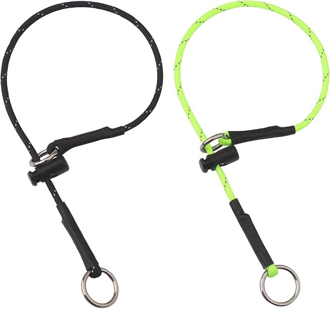 14" Dog Slip Collar – 5/32" Paracord Rope Dog Collar with Spring-Loaded Stopper & Stainless Steel O-Ring, Reflective for Low-Light Visibility (Black & Neon Green)