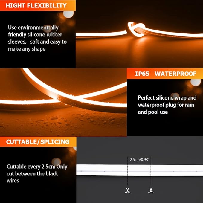 LED Neon Light Strip 16.4FT/5M- Bright, Non-Glaring & Waterproof Neon Rope Lights for Indoor & Outdoor Decor,【Power Adapter Included】 Orange,neon led Strip Lights…