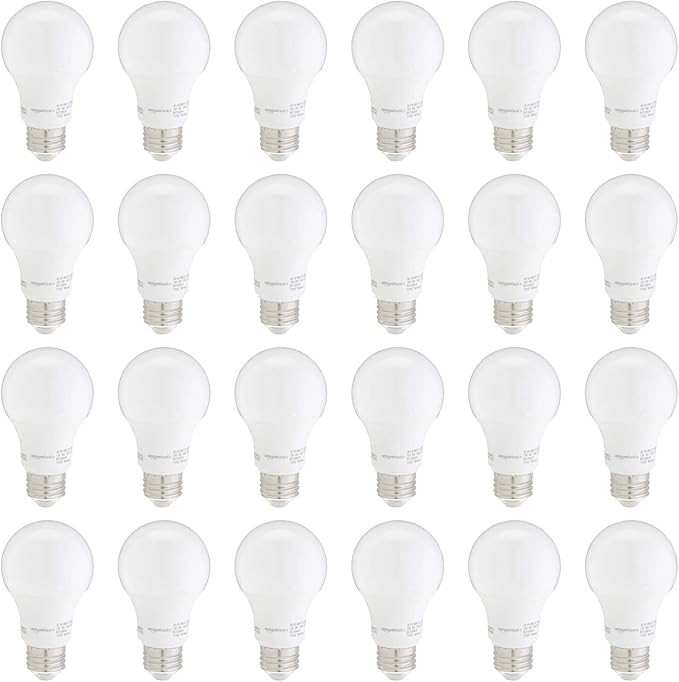 Amazon Basics A19 LED Light Bulbs, 60W Equivalent, Soft White 2700K, Non-Dimmable, Energy Efficient 9W, E26 Standard Base, 10,000 Hour Lifetime, 24-Pack