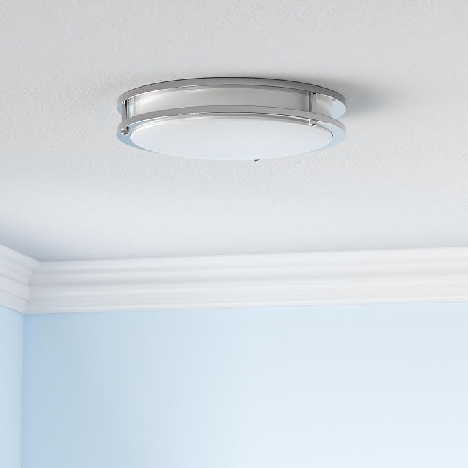 16 Inch 50W LED Ceiling Lights, Dimmable Brushed Nickel Flush Mount Ceiling Light, 2700K/3000K/4000K/5000K/6500K Adjustable, 5400LM Super Bright Ceiling Lamp for Bedroom Kitchen Office, 2-Pack