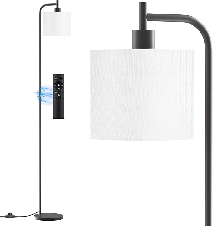 Floor Lamp for Living Room, Tall Standing Lamp with Linen Shade | Dimmable with Remote Control, 3 Color Temperatures, 9W LED Bulb Included, Ideal for Bedroom, Office and Reading Corner