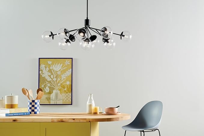 Kichler Silvarious 12-Light Linear Convertible Chandelier, Soft Modern Light with Clear Glass in Black, for Dining Room or Living Room (17.75" x 26.75" x 48"), 52703BKCLR