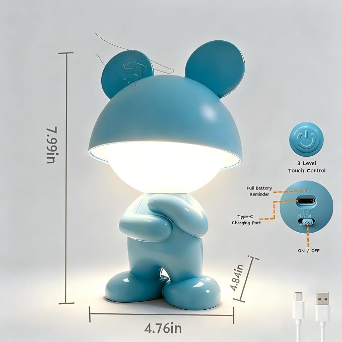 Night Lights for Kids,Rechargeable TableLight,Touch Bedside Lamps,Cordless Dimmable Warm White Light,Baby Nursery,Breastfeeding,Sleep Aid,Bluey Mouse Gifts for Newborns Toddlers Boys Girls