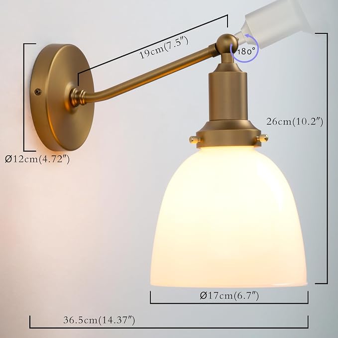 Industrial Vintage Slope Pole Wall Mount Single Sconce with 6.7" Oval Dome Milk White Glass Shade Wall Sconce Light Lamp Fixture