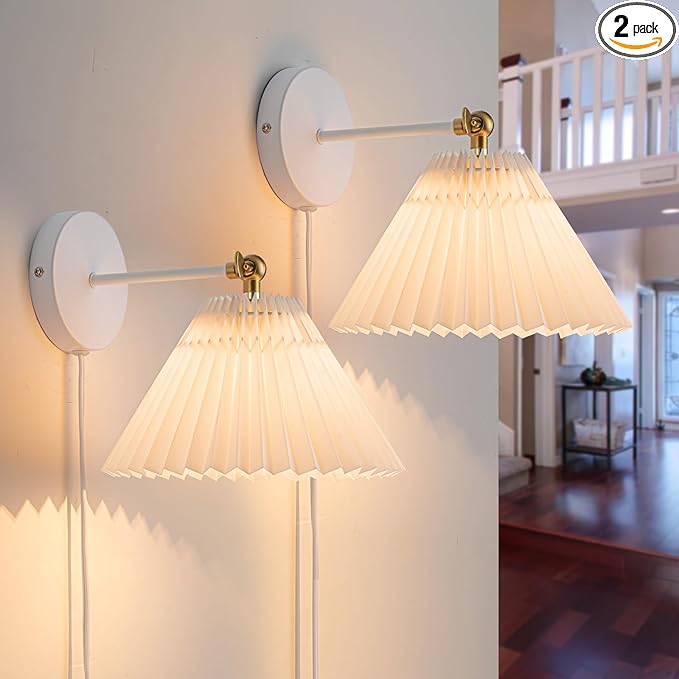Wall Sconce Plug in, Plug in Wall Light Set of 2 Fixtures,Wall Lamp with Plug in Cord and On/Off Switch, Adjustable Industrial Vintage E26 Wall Sconce， for Reading Bedroom Hallway Living Room