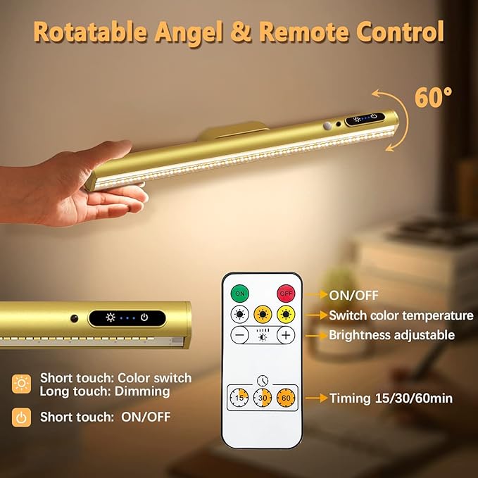 Rechargeable Magnetic LED Light Bar, 4000mAh Wireless Closet Light | Under Cabinet Lighting, Battery Powered Operated Wall Strip Light, Dimmable Lamp for Mirror Closet Picture Kitchen Gold