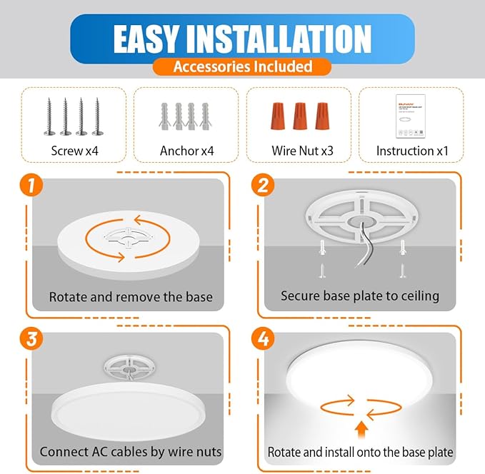 Allsmartlife Led Flush Mount Ceiling Light 2 Pack, 15.8 inch 32W 4320lm Dimmable Led Ceiling Light, 3000K/4000K/6500K, Round Led Light Fixture for Laundry Room, Hallway